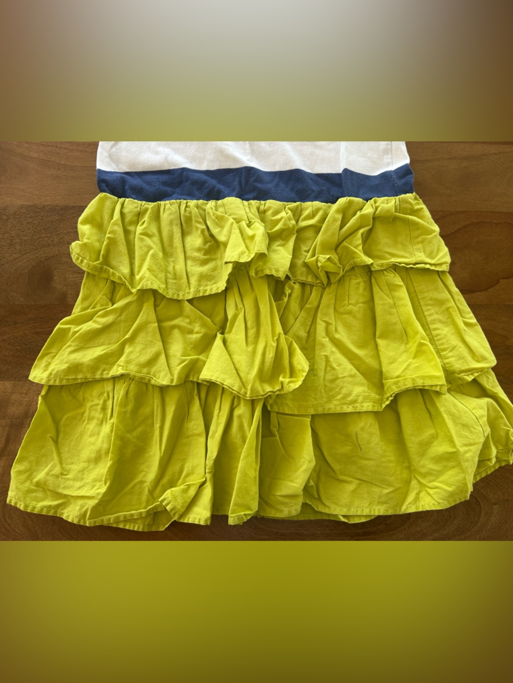 Mini Boden Striped Dress with Pink Anchor and Lime Green Ruffles - Size 9-10y - Picture 5 of 10